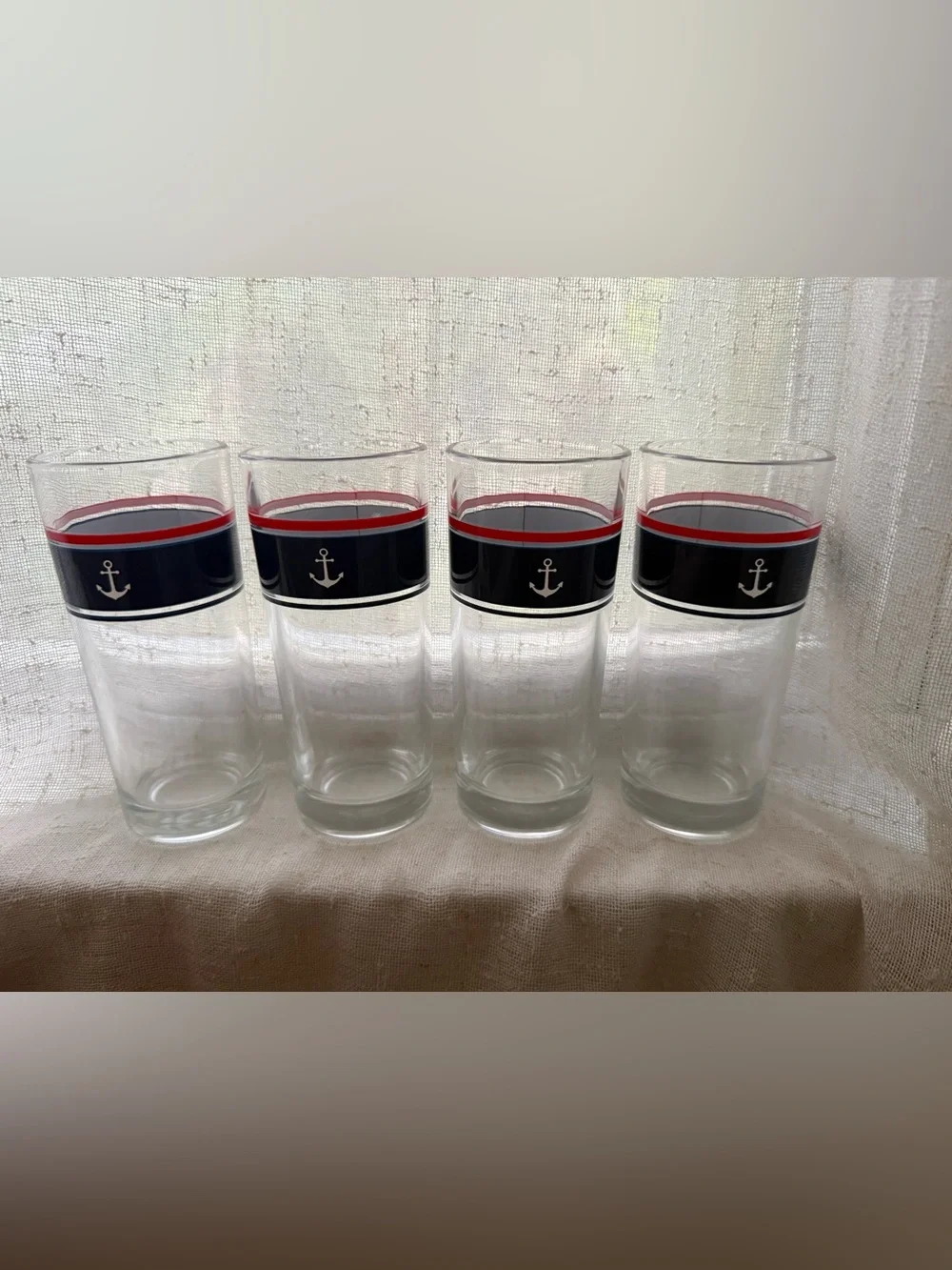 Nautical Anchor Highball Glasses - Navy and Red Set